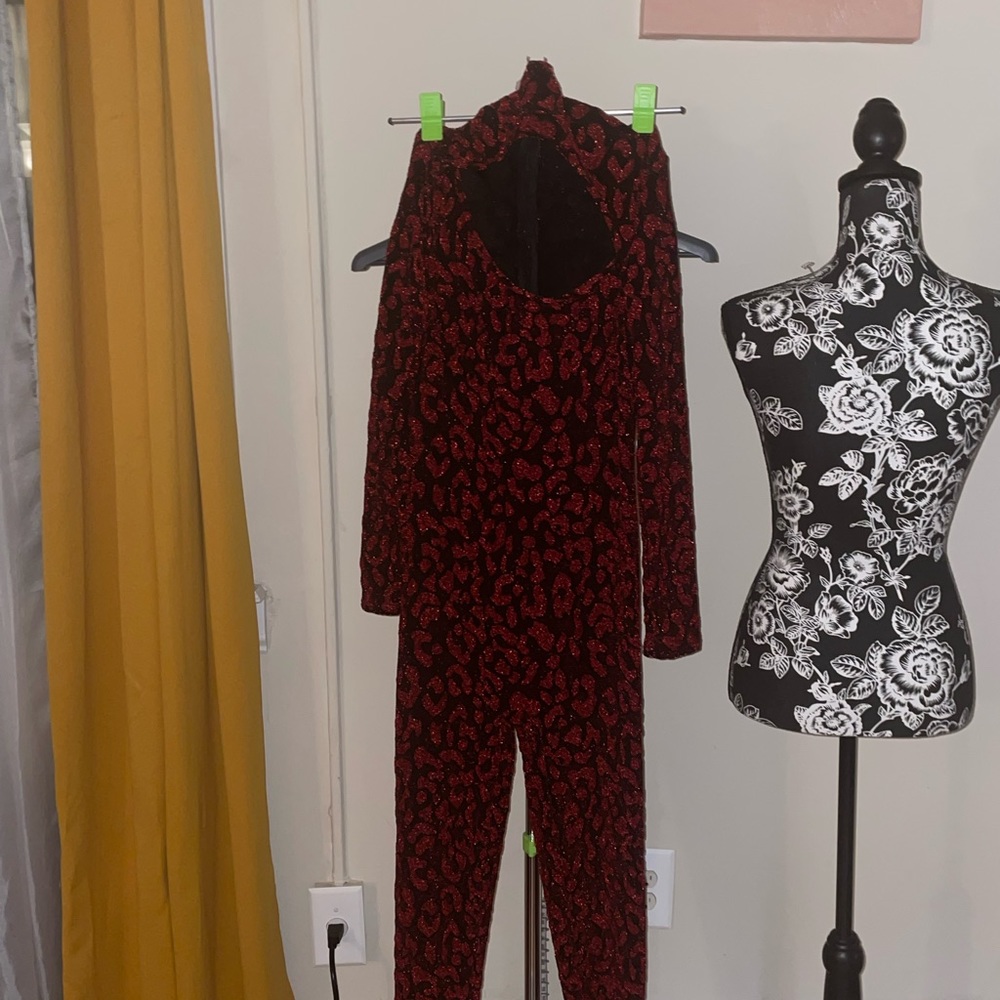 Red and Black Leopard Jumpsuit (Never Worn)